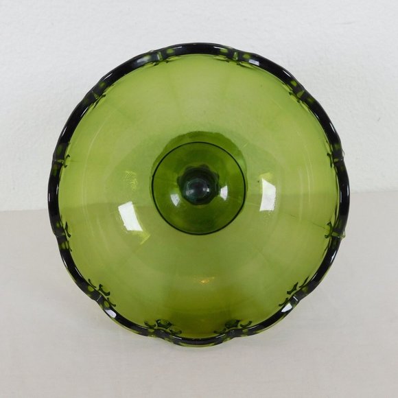 Indiana Glass Garland Avacado Green Pedestal Compote Bowl 7.5" tall VINTAGE - Picture 6 of 8